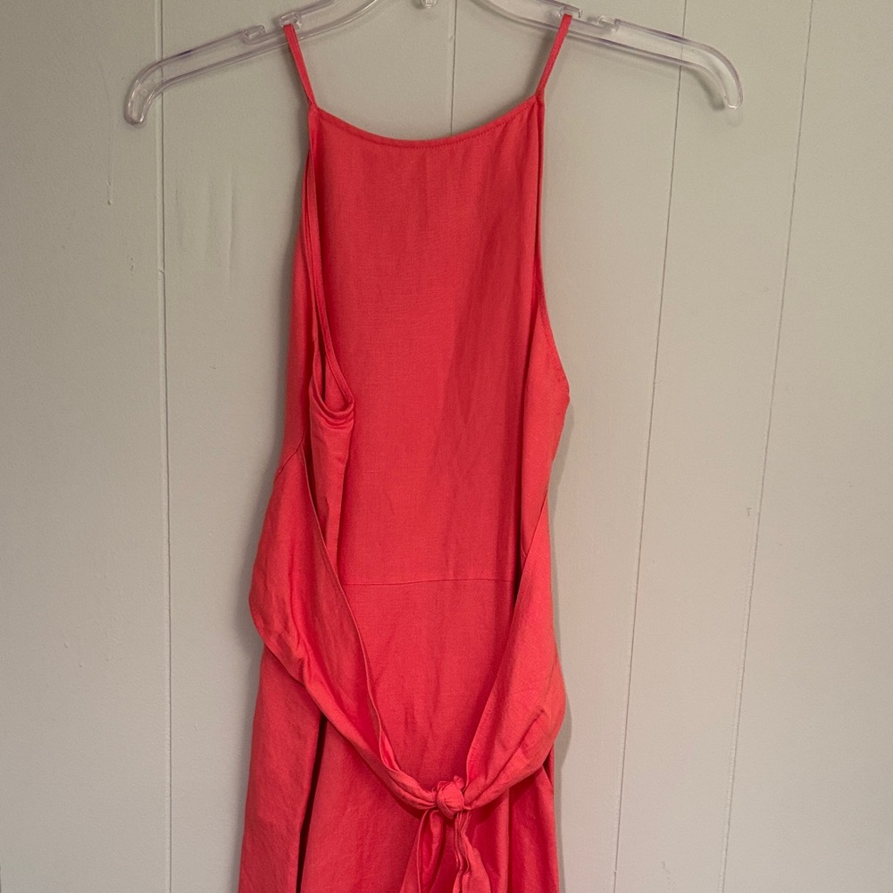 LOFT Vibrant Coral Sleeveless Tie MIDI Dress